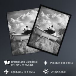 Artery8 Panda Bear in Elegant Bathtub Black White Surreal Framed Art Print in Grey - Size: A4 - thumbnail 2
