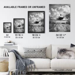 Artery8 Panda Bear in Elegant Bathtub Black White Surreal Framed Art Print in Grey - Size: A4 - thumbnail 3