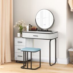 Costway Dressing Table Vanity Set Makeup Stool w/ Charging Station & 3Color Lighted Swivel Mirror & 3Drawer Chest in White - thumbnail 5