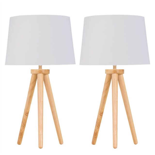 First Choice Lighting Set of 2 Light Oak Table Lamp or Bedside Lights with White Gold Shades in Brown - image 1