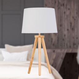 First Choice Lighting Set of 2 Light Oak Table Lamp or Bedside Lights with White Gold Shades in Brown - thumbnail 4