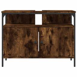 Berkfield Home Sturdy Bathroom Sink Cabinet Smoked Oak 80x30x60 cm Engineered Wood in Brown - Size: 80 x 30 x 60 cm - thumbnail 5