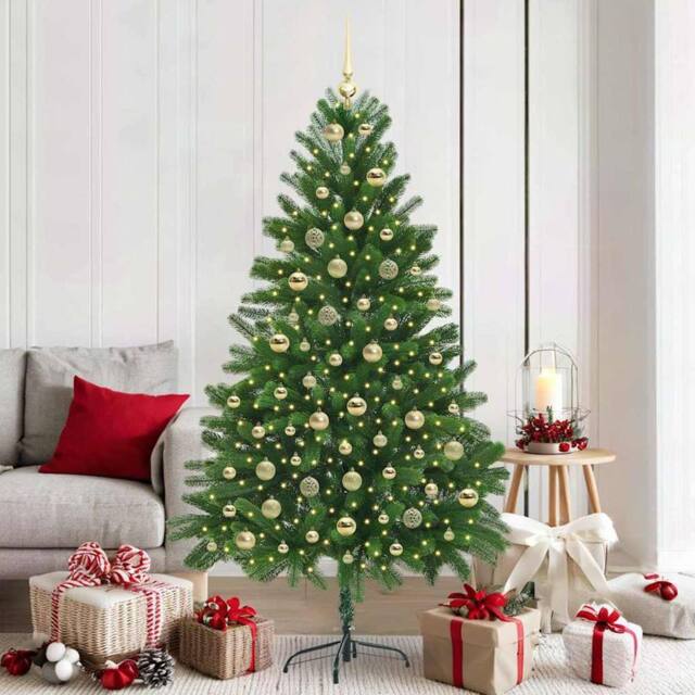 Berkfield Home Christmas Tree with 300 LEDs with Stand Green 180 cm PE - image 1