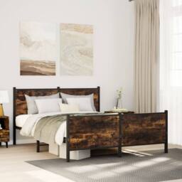 Berkfield Home Metal Bed Frame without Mattress Smoked Oak 140x200 cm in Brown - thumbnail 2