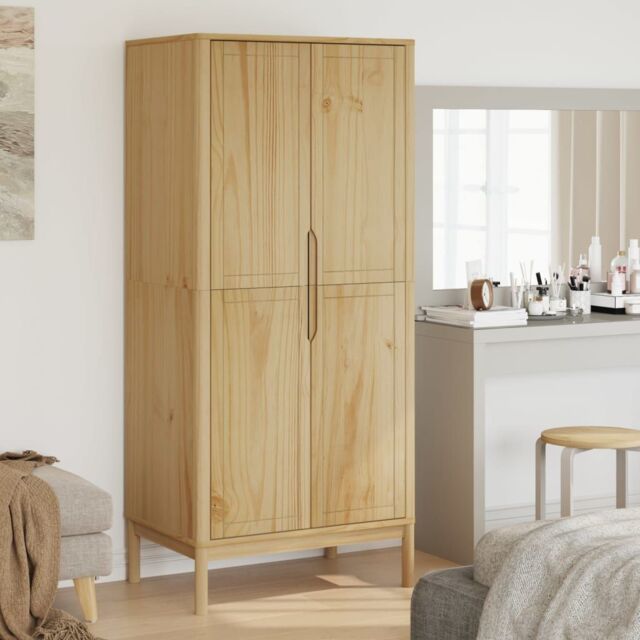 Berkfield Home Wardrobe FLORO Wax Brown 77x53x171 cm Solid Wood Pine - Size: 77 x 53 x 171 cm - image 1