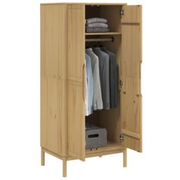 Berkfield Home Wardrobe FLORO Wax Brown 77x53x171 cm Solid Wood Pine - Size: 77 x 53 x 171 cm - thumbnail 4