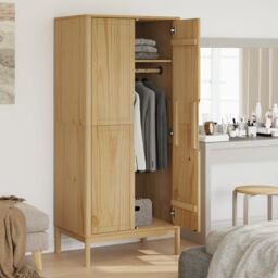 Berkfield Home Wardrobe FLORO Wax Brown 77x53x171 cm Solid Wood Pine - Size: 77 x 53 x 171 cm - thumbnail 3