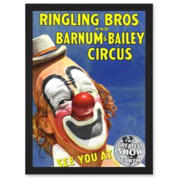 Artery8 Circus Ringling Bros Barnum Bailey Show Clown A4 Artwork Framed Wall Art Print in Black - thumbnail 1