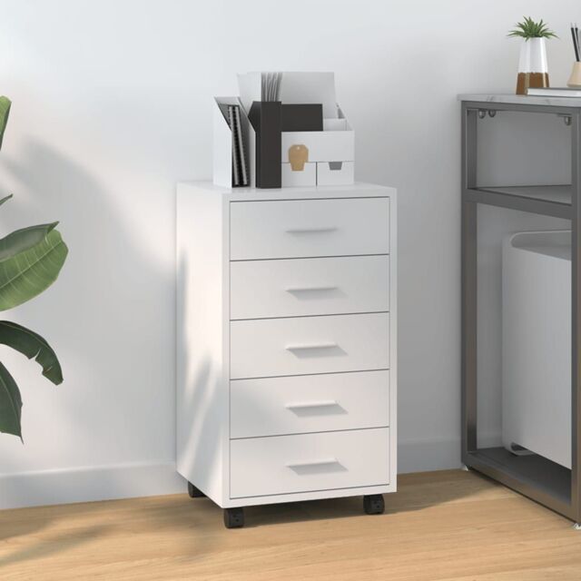 Berkfield Home Drawer Cabinet with Castors High Gloss White Engineered Wood - image 1