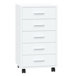 Berkfield Home Drawer Cabinet with Castors High Gloss White Engineered Wood - thumbnail 2