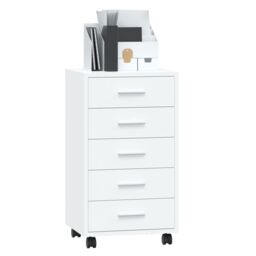 Berkfield Home Drawer Cabinet with Castors High Gloss White Engineered Wood - thumbnail 3