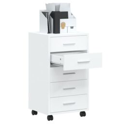Berkfield Home Drawer Cabinet with Castors High Gloss White Engineered Wood - thumbnail 4