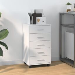 Berkfield Home Drawer Cabinet with Castors High Gloss White Engineered Wood - thumbnail 1