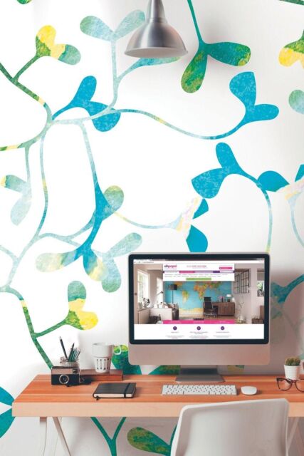 Origin Murals Watercolour Petals Wall Mural in Blue - Size: W350 cm x H280 cm - image 1