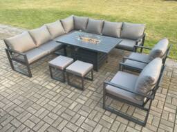 Fimous Aluminium 11 Seater Garden Furniture Outdoor Set Patio Lounge Sofa Gas Fire Pit Dining Table Set with 2 Chairs Dark Grey - thumbnail 1