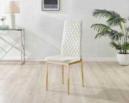 FurnitureboxUK Novara 100cm Round Tempered Glass Dining Table with Gold Legs & 4 Milan Velvet Chairs in Cream - thumbnail 9