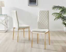 FurnitureboxUK Novara 100cm Round Tempered Glass Dining Table with Gold Legs & 4 Milan Velvet Chairs in Cream - thumbnail 4