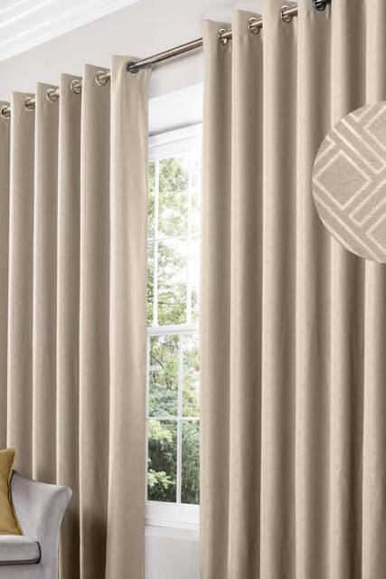Alan Symonds Diamond Blackout Eyelet Curtains Thermal Lined Ready Made Curtains in Cream - Size: 168 cm width x 183 cm drop - image 1