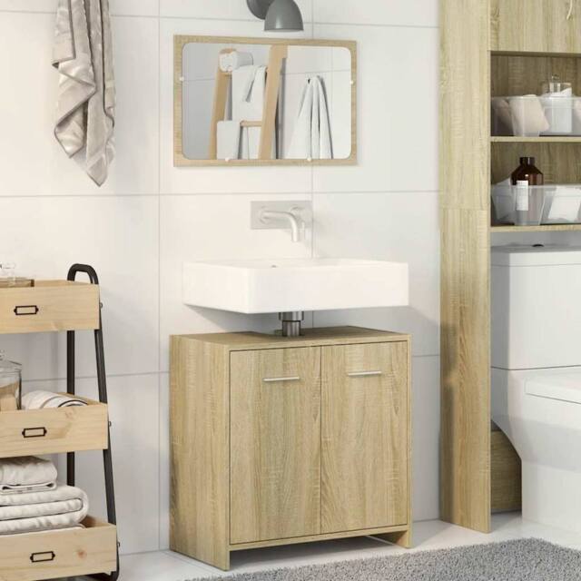 Berkfield Home Practical 2 Piece Bathroom Furniture Set Sonoma Oak Engineered Wood in Light Brown - image 1