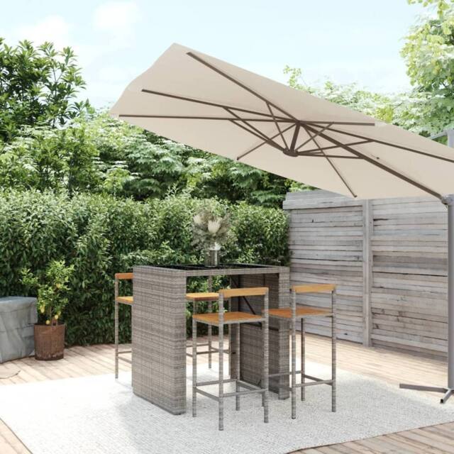 Berkfield Home 5 Piece Garden Bar Set Grey Poly Rattan& Solid Wood Acacia - image 1