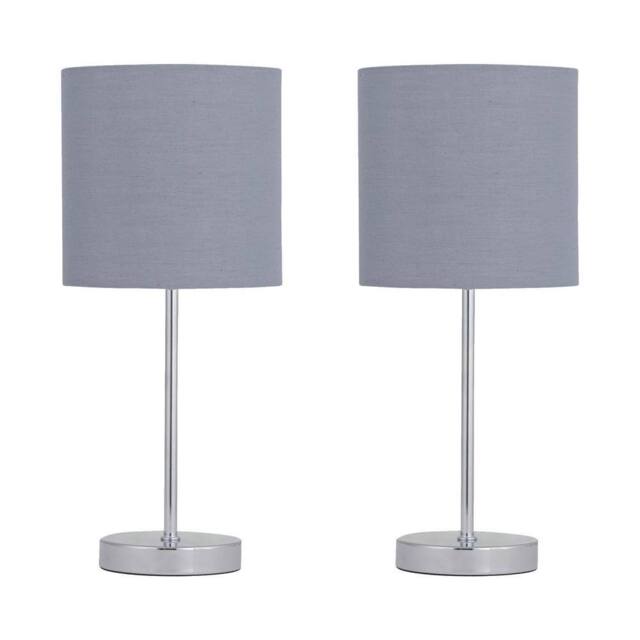 First Choice Lighting Set of 2 Chrome Touch Operated Table Lamp with Grey Cotton Shades in Silver - image 1