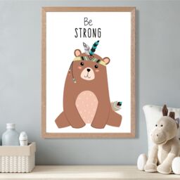 ARTZE Be Strong Bear Tribal Animal Quote Framed Print SIZE: A4 with Oak Frame in Brown - Size: A3 - thumbnail 2