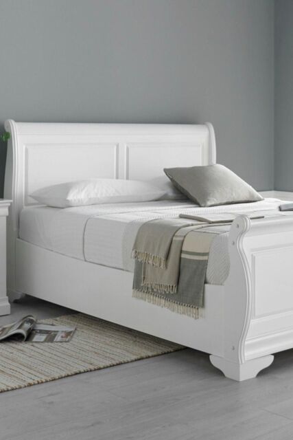 Time4sleep Toulon White Wooden Sleigh Bed - Bed Frame - Size: King - image 1