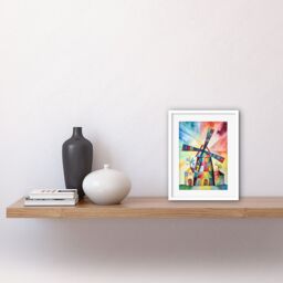 "Artery8 Wall Art Print Windmill Folk Art Abstract Bright Artwork Framed 9X7 Inch in White - Size: W7"" x H9""" - thumbnail 2