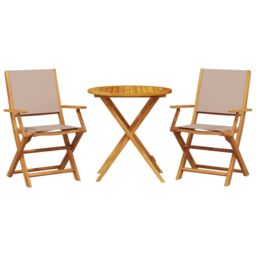 Berkfield Home 3 Piece Bistro Set Taupe Fabric & Solid Wood - thumbnail 2