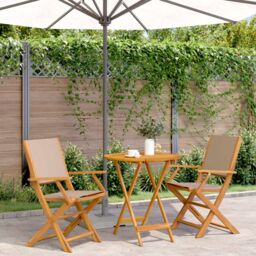 Berkfield Home 3 Piece Bistro Set Taupe Fabric & Solid Wood - thumbnail 1