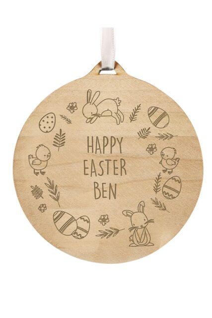 Personalised Memento Company Personalised Happy Easter Wooden Decoration in Light Brown - image 1