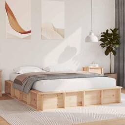 Berkfield Home Bed Frame with Lift-Up Storage - 150 x 200 cm, Solid Pine in Light Tan - Size: 150 x 200 cm - thumbnail 2