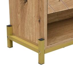 BTM Wooden Shoe Cabinet Rattan Doors Storage Shelf Metal Frame in Light Oak - thumbnail 9