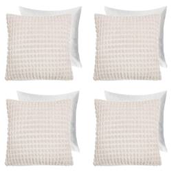 OHS 4 Pack Bobble Filled Cushion Covers Home Decor Set in Cream - Size: 45 cm x 45 cm - thumbnail 1