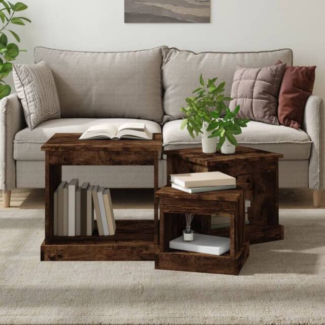 Berkfield Home Nesting Tables 3 pcs Smoked Oak Engineered Wood in Brown - image 1
