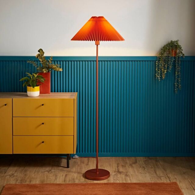 ValueLights Akira Pleated Shade Slim Floor Lamp in Burnt Orange - image 1