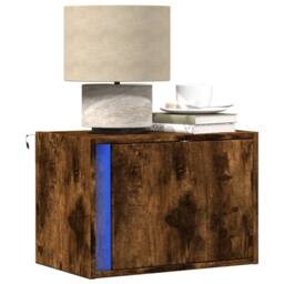 Berkfield Home Wall-mounted Bedside Cabinets with LED Lights 2 pcs Smoked Oak in Brown - thumbnail 2