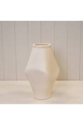 KDMD Modern Beige Sculptural Ribbed Vase in Off-White - thumbnail 3