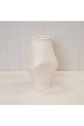 KDMD Modern Beige Sculptural Ribbed Vase in Off-White - thumbnail 1