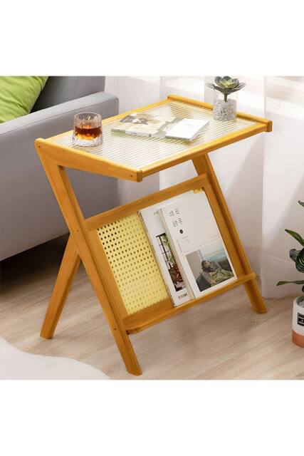 Compact Bamboo End Table in Brown - image 1