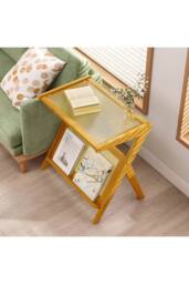 Compact Bamboo End Table in Brown - thumbnail 2
