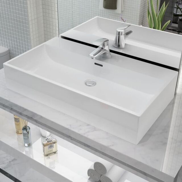 Berkfield Home Basin with Faucet Hole Ceramic White 76x42.5x14.5 cm - image 1