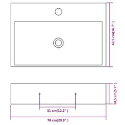 Berkfield Home Basin with Faucet Hole Ceramic White 76x42.5x14.5 cm - thumbnail 6