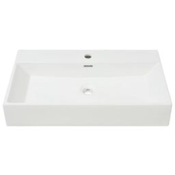 Berkfield Home Basin with Faucet Hole Ceramic White 76x42.5x14.5 cm - thumbnail 3