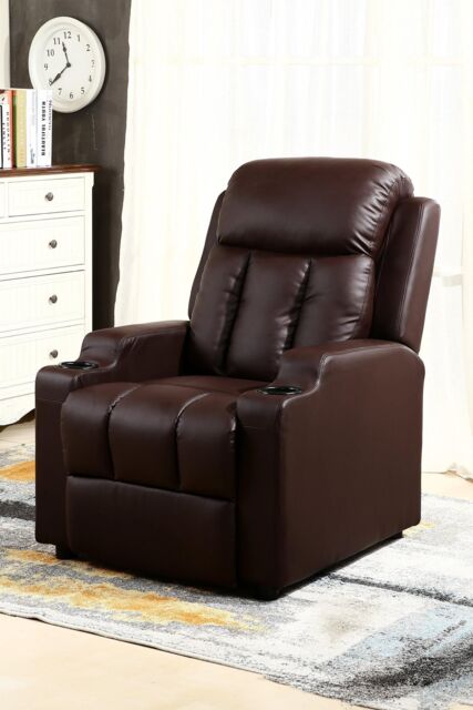 More4Homes Studio Leather Recliner With Drink Holders Sofa Armchair in Brown - image 1