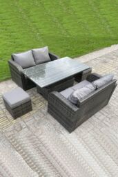 Fimous Rattan Garden Furniture Sofa Set Dining Table Height Adjustable Rising lifting Table Two Seater Sofa in Dark Grey - thumbnail 1