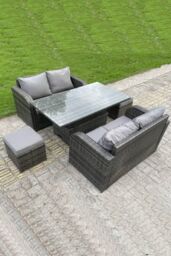 Fimous Rattan Garden Furniture Sofa Set Dining Table Height Adjustable Rising lifting Table Two Seater Sofa in Dark Grey - thumbnail 2