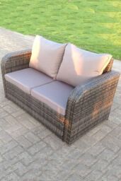 Fimous Rattan Garden Furniture Sofa Set Dining Table Height Adjustable Rising lifting Table Two Seater Sofa in Dark Grey - thumbnail 5