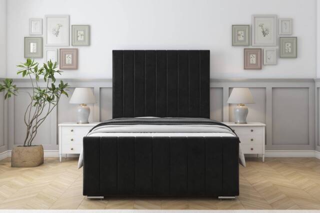 "Sloomy California Plush Frame-Mattress - 50"" Upholstered Headboard in Black - Size: Small Double" - image 1
