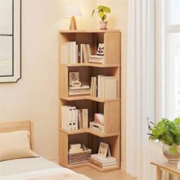 Nordara 4 Tier Wooden Corner Shelf Standing Bookcase Display Storage Shelving in Natural - Size: 100 cm x 15 cm - thumbnail 5